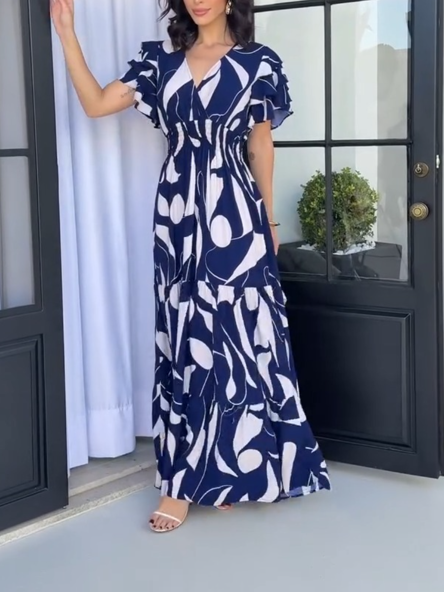 Puff Sleeve Belted Wrap Hem Midi Dress