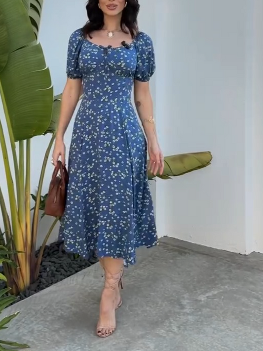 Ditsy Floral Square Neck A-line Dress