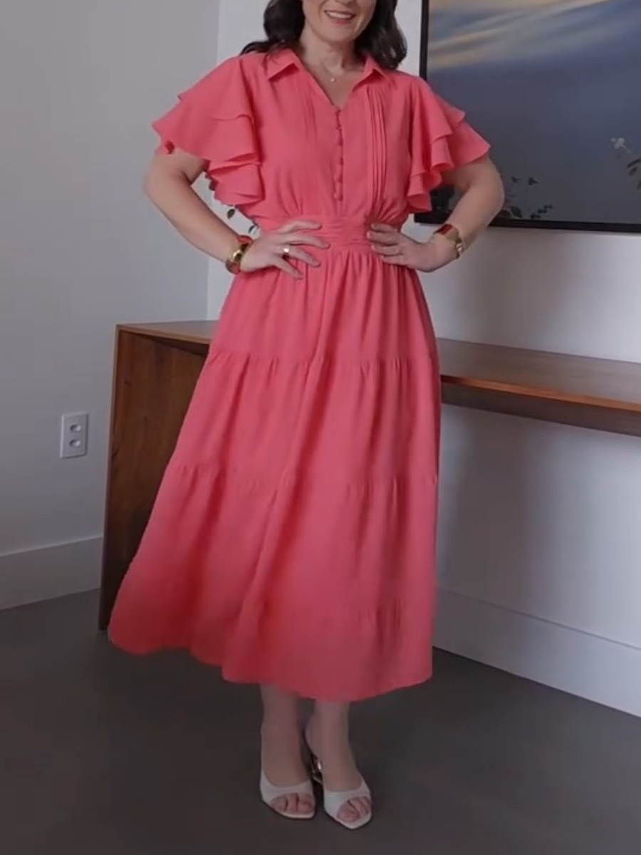 Collared Ruffle Tiered Midi Dress
