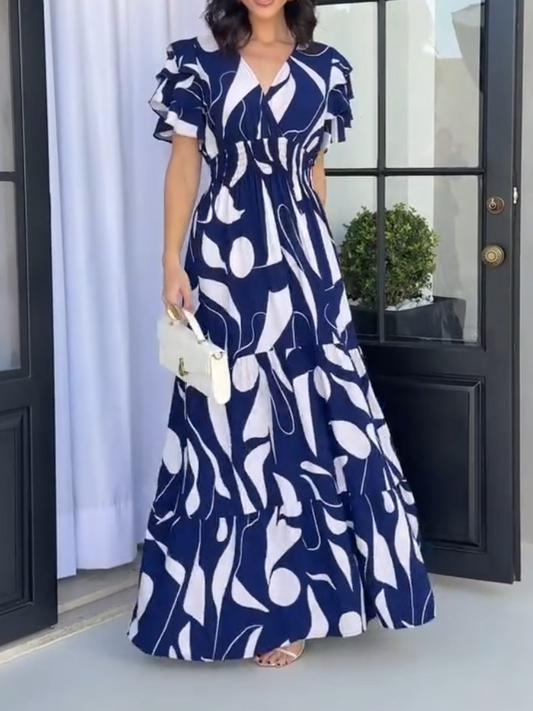 Puff Sleeve Belted Wrap Hem Midi Dress