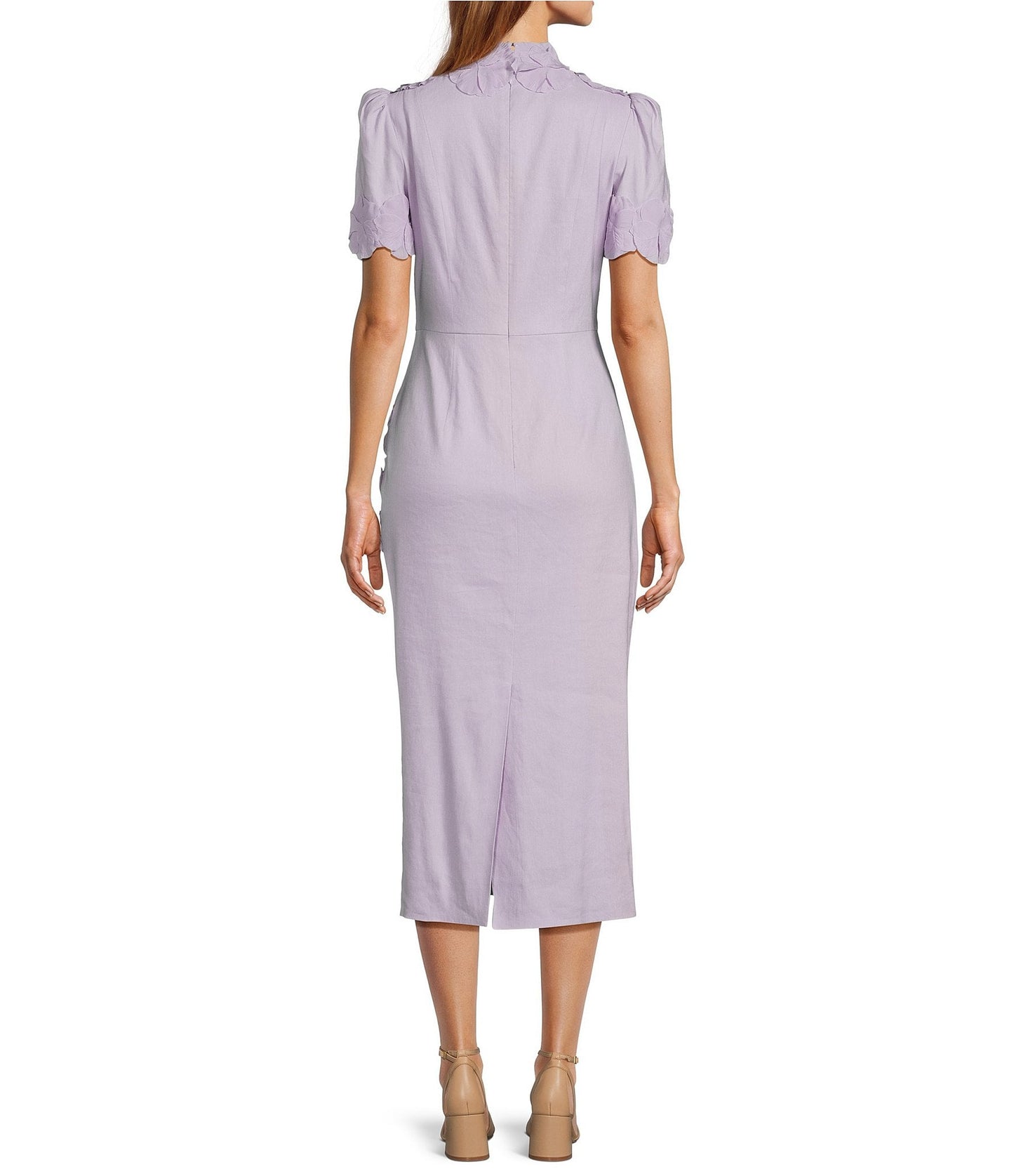 Willow Floral Applique Short Sleeve Mock Neck Midi Dress