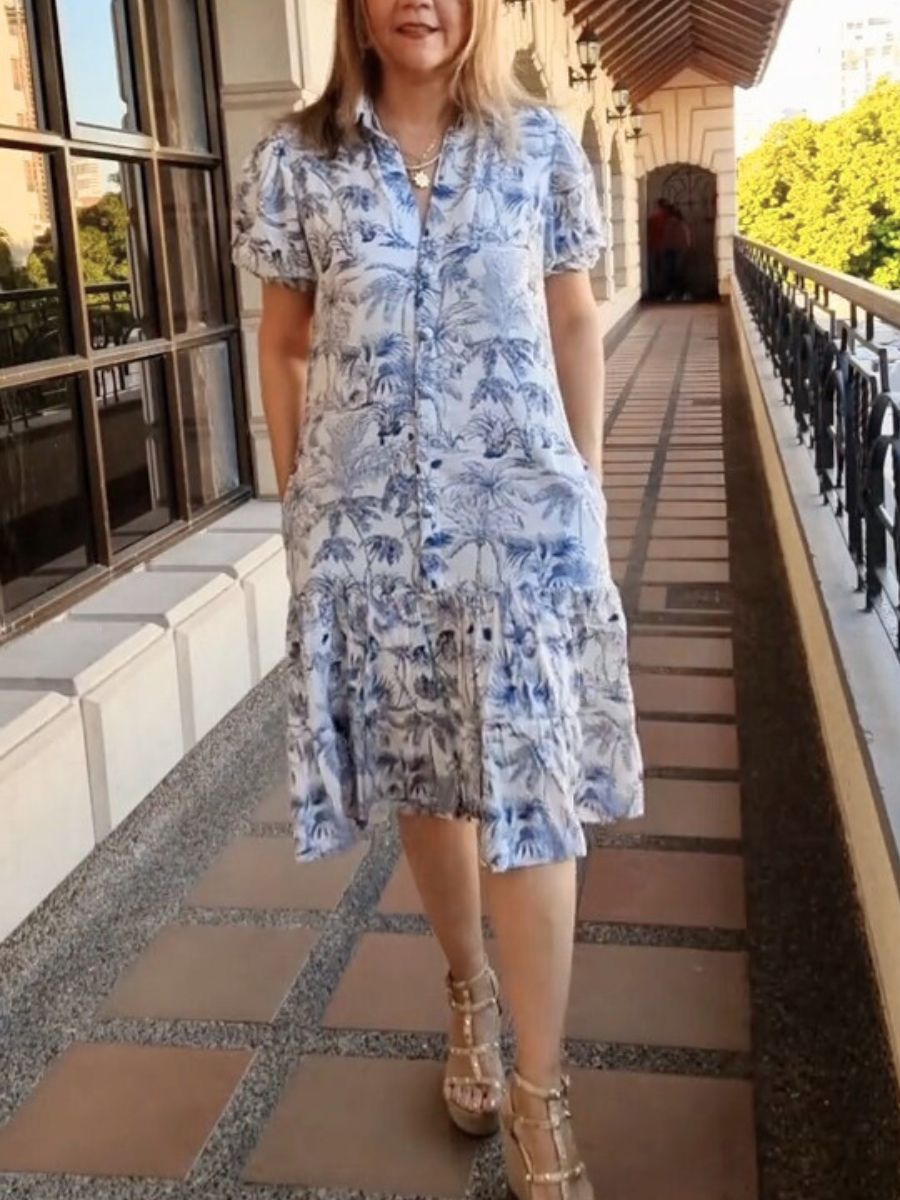 Crisp Printed Button Midi Dress