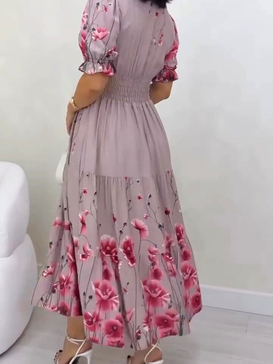 V-Neck Wrapover Floral Print Short Sleeve Summer Dress