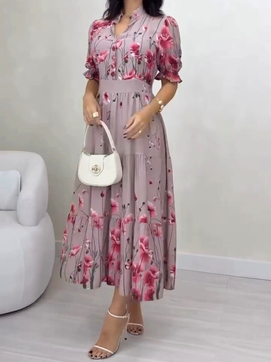 V-Neck Wrapover Floral Print Short Sleeve Summer Dress