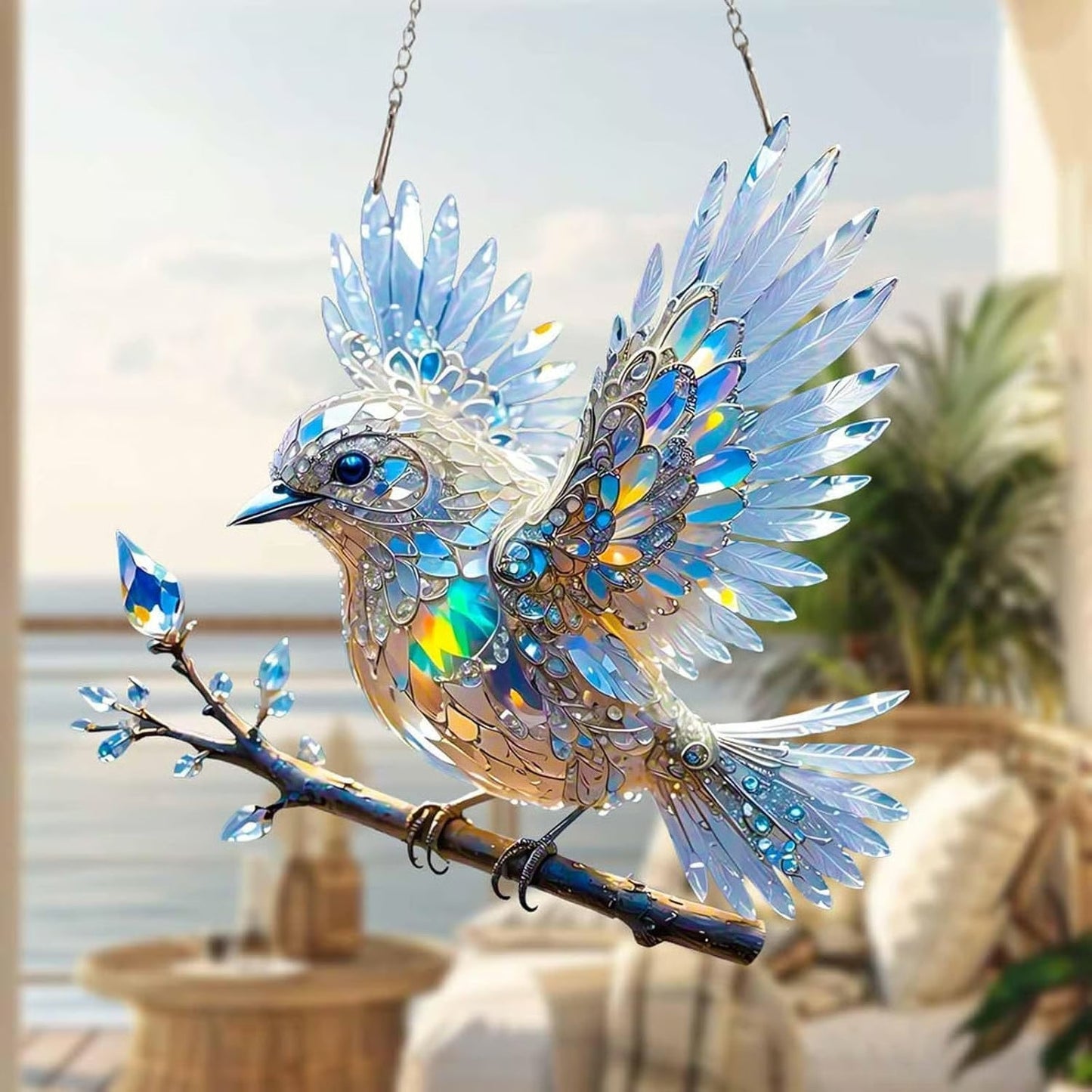 ✨Crystal Sky Spirit Bluebird Stained Art Ornament🐦