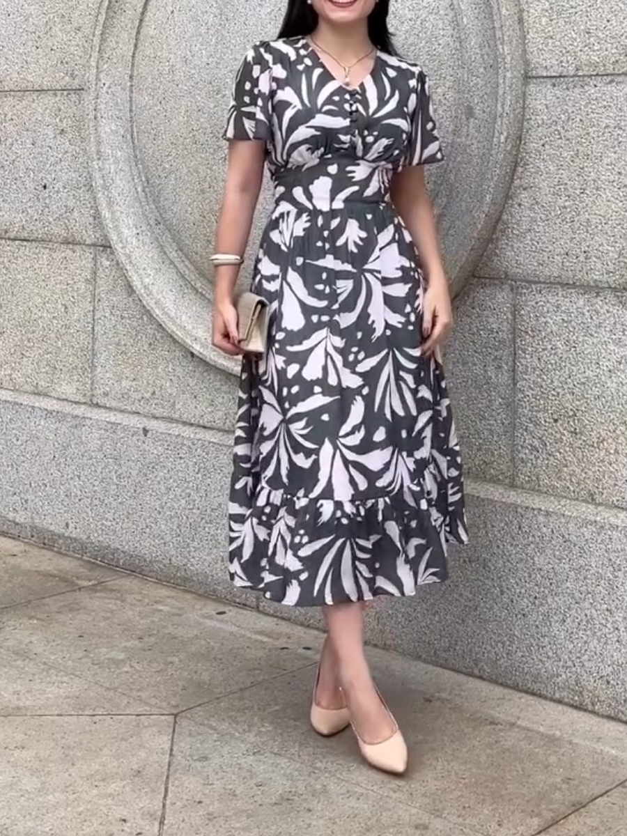 Chiffon V-neck Printed Dress