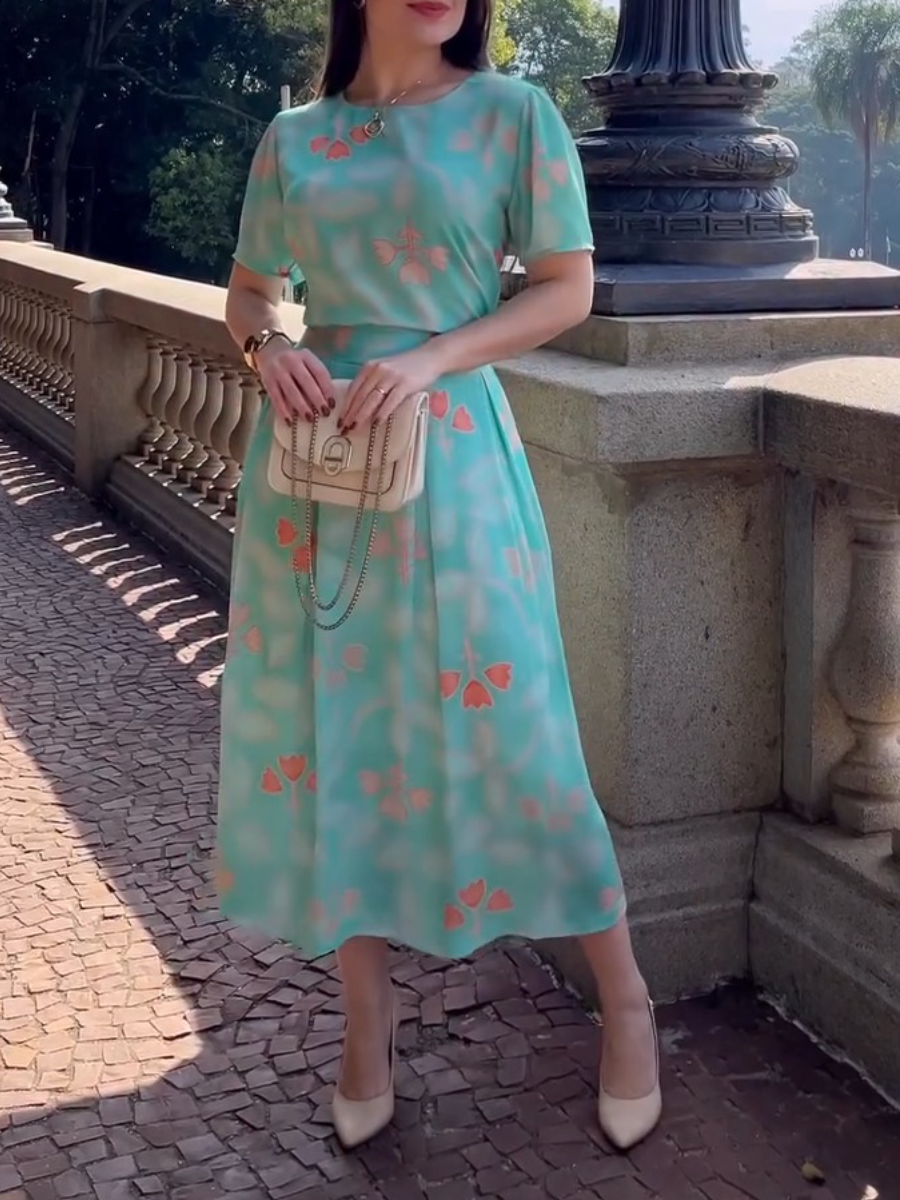 Classic Floral Printed Skirt Suit