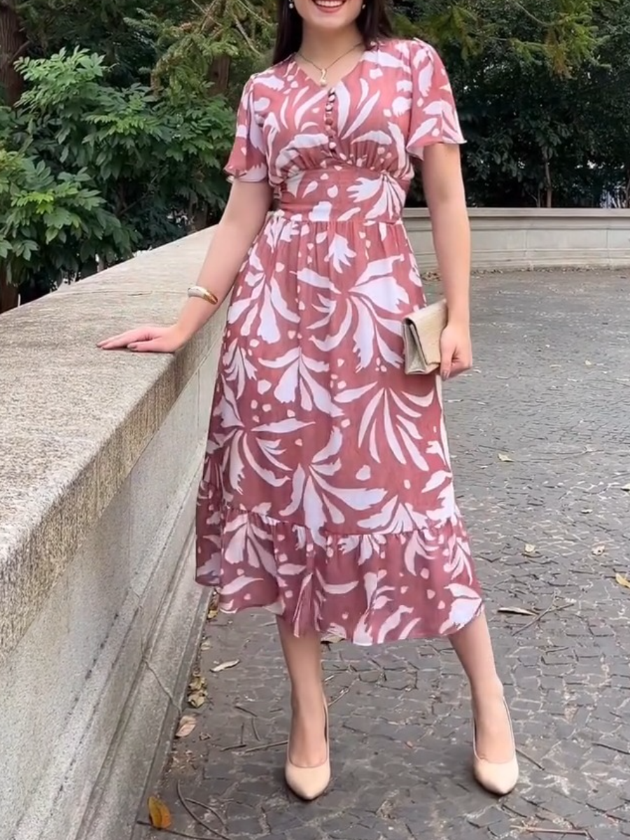 Chiffon V-neck Printed Dress
