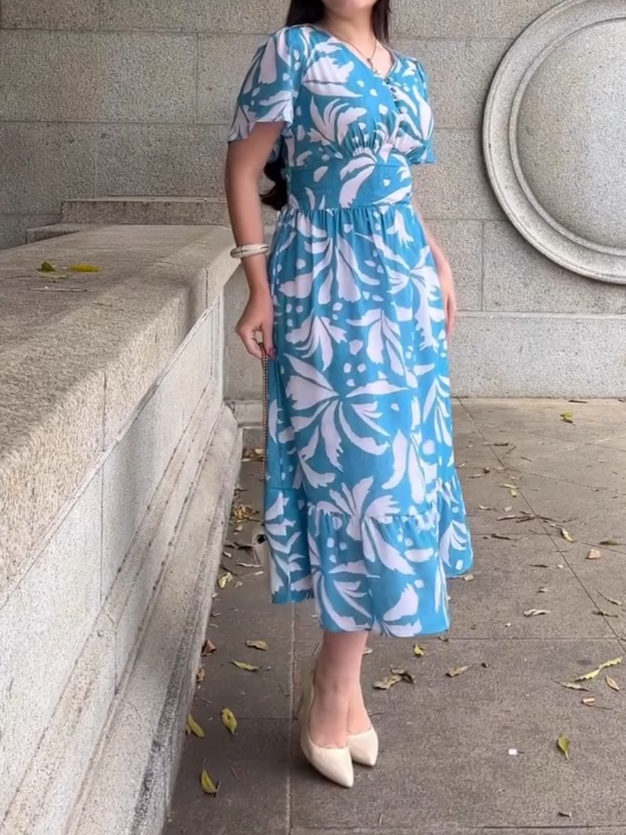 Chiffon V-neck Printed Dress