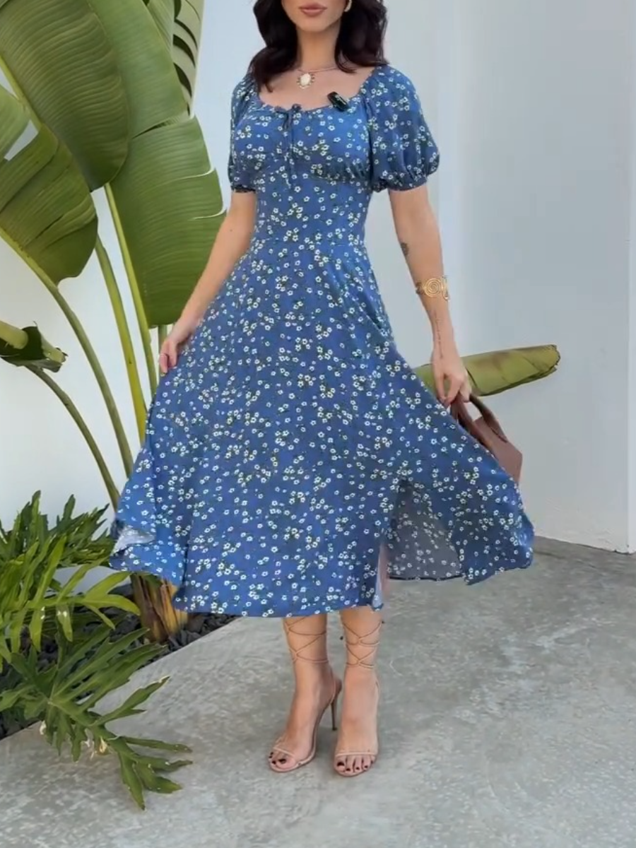 Ditsy Floral Square Neck A-line Dress