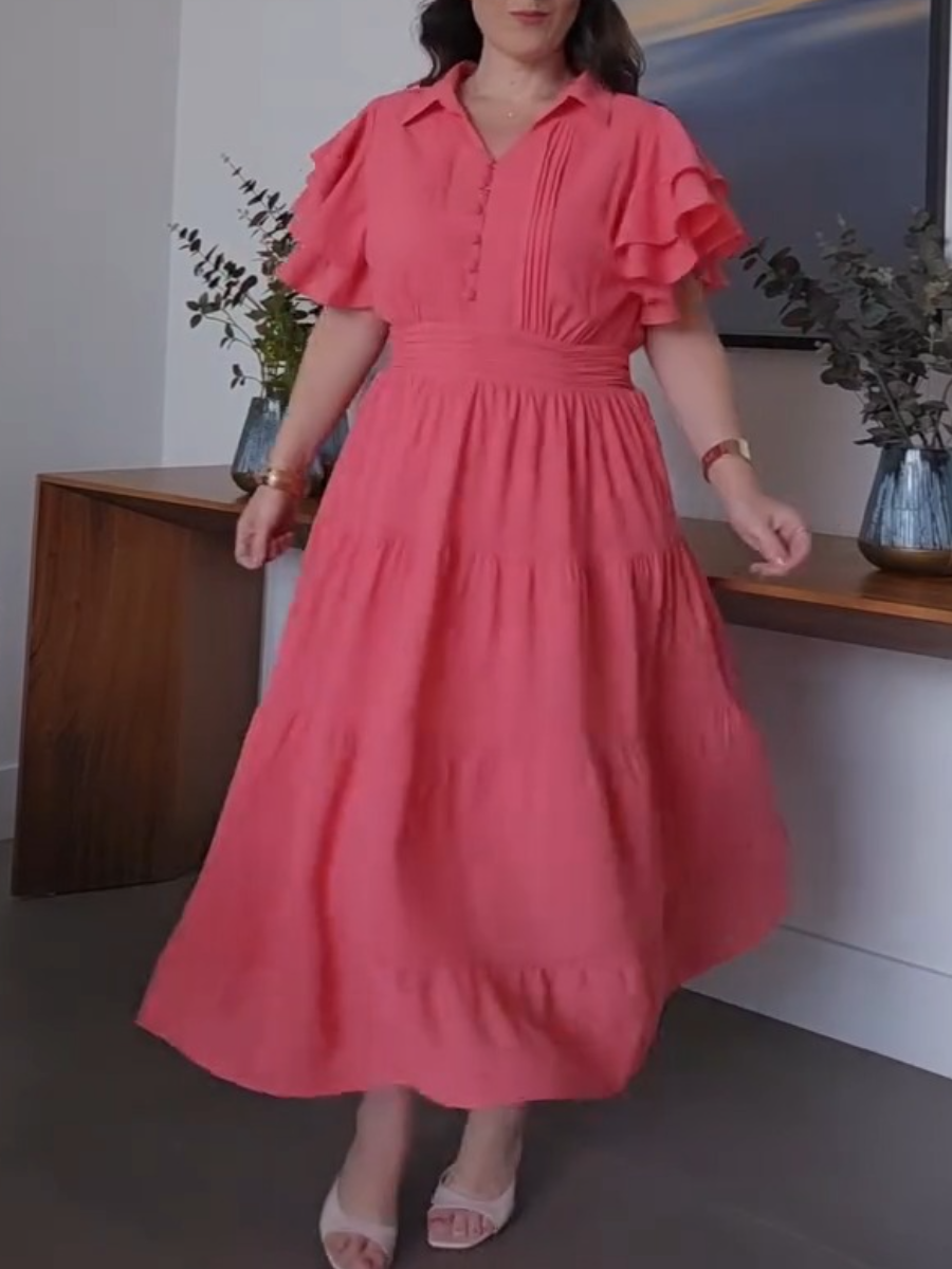 Collared Ruffle Tiered Midi Dress