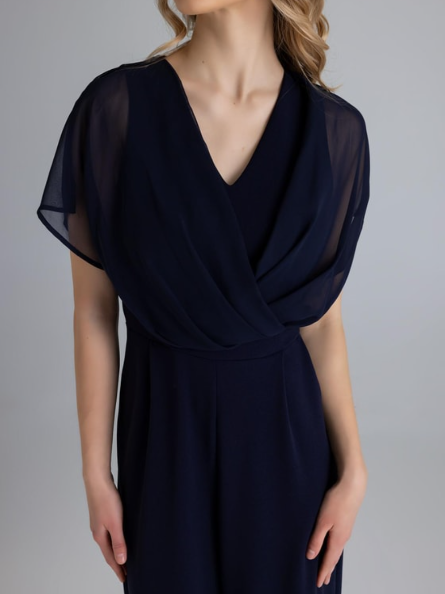 Chiffon V-neck Pleated Jumpsuit