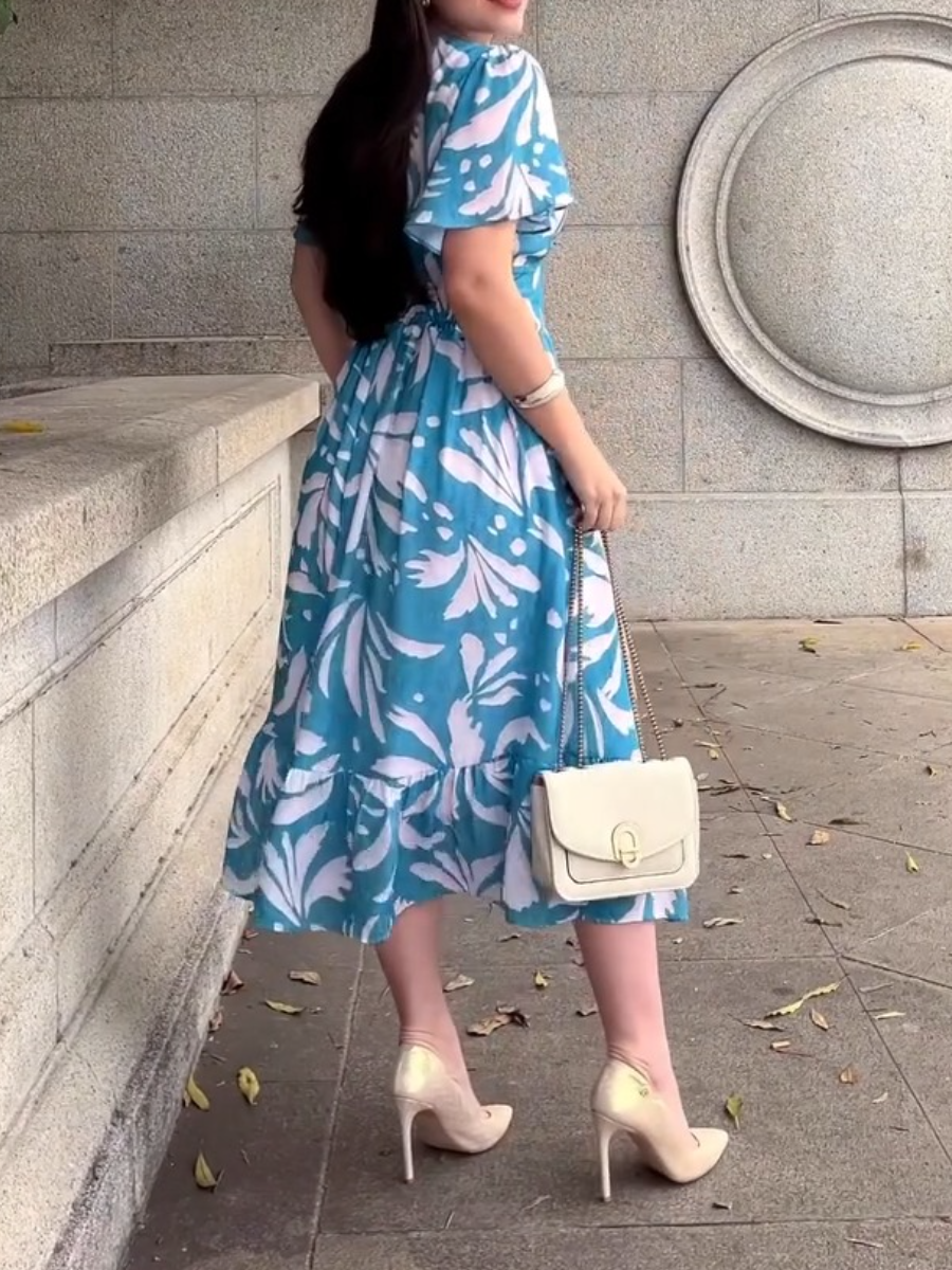 Chiffon V-neck Printed Dress