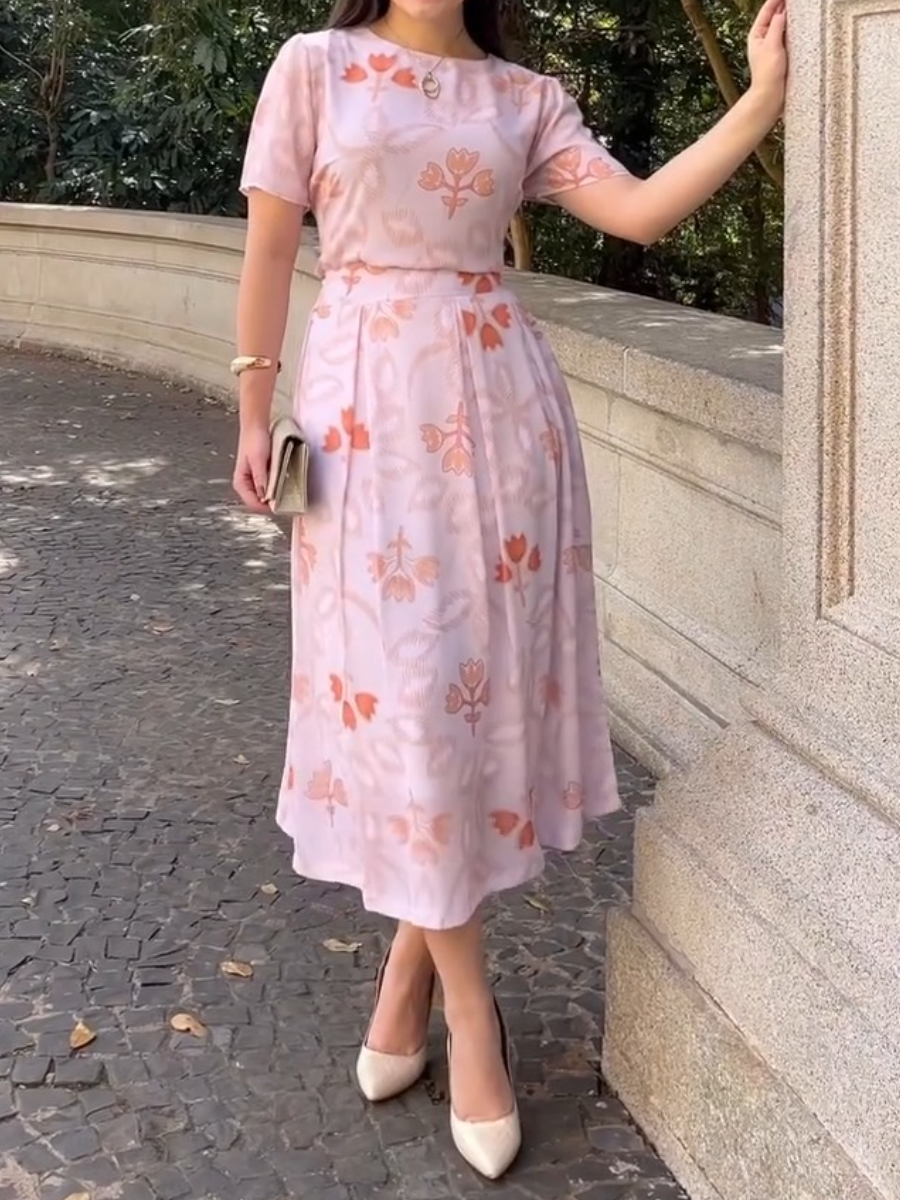 Exquisite Print Skirt Suit
