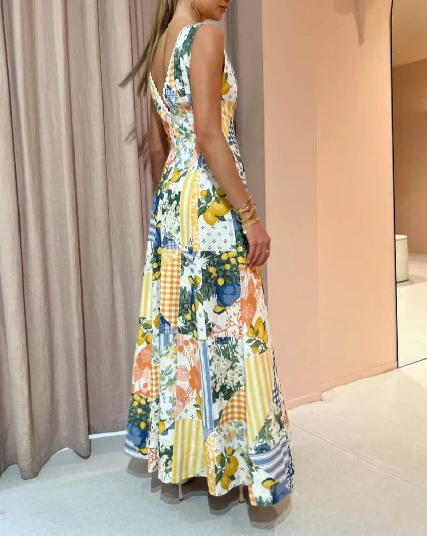 Lemon Patchwork Wavy Dress