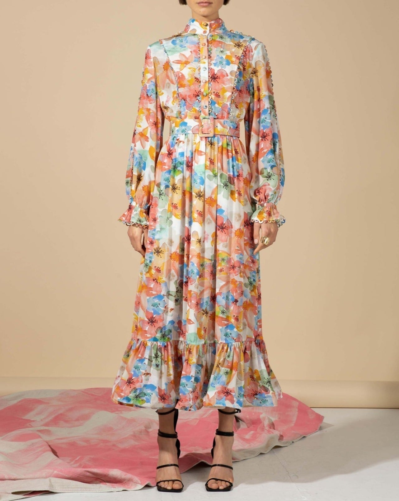 Elegant Retro Red Print Dress