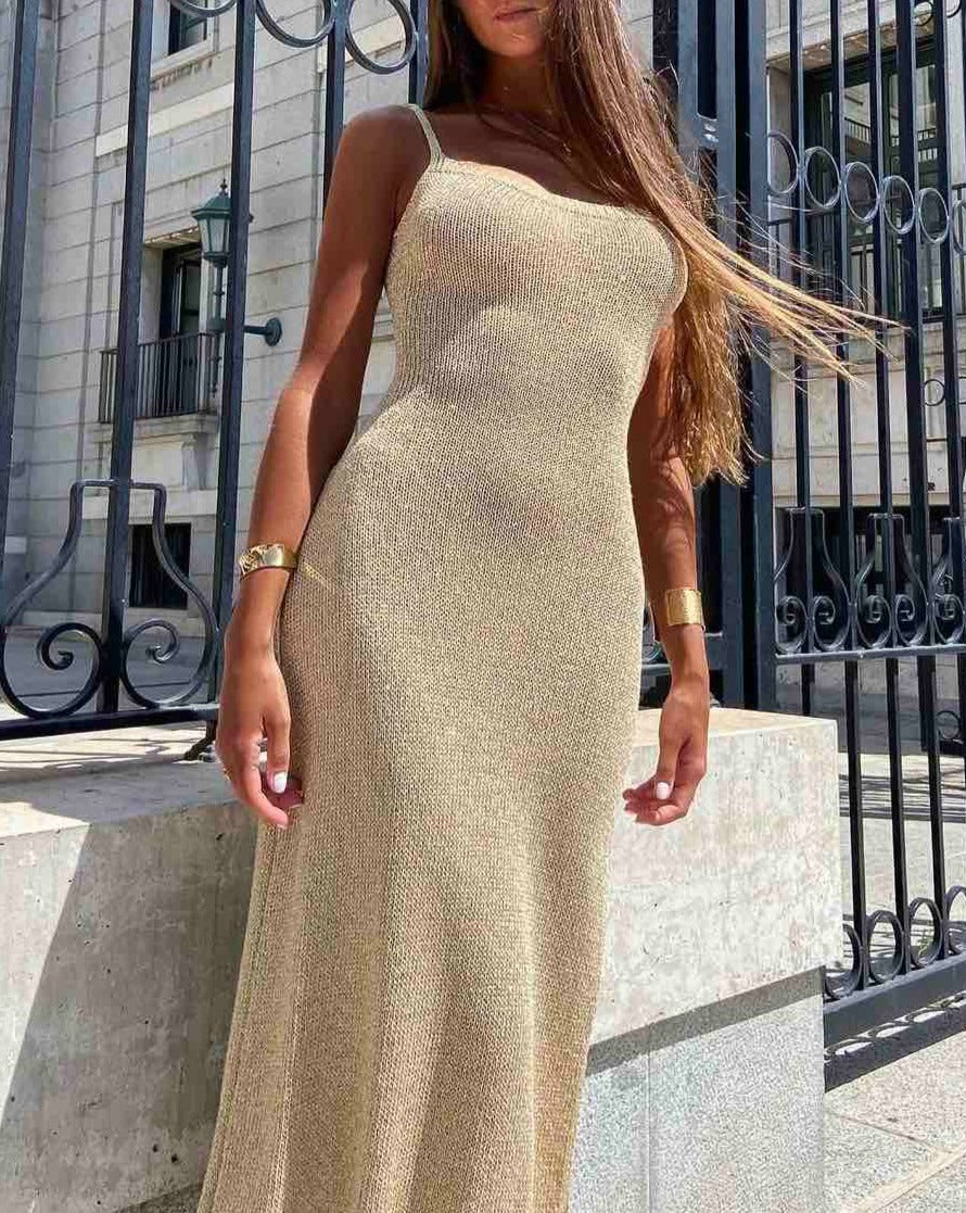Gold back lace-up dress