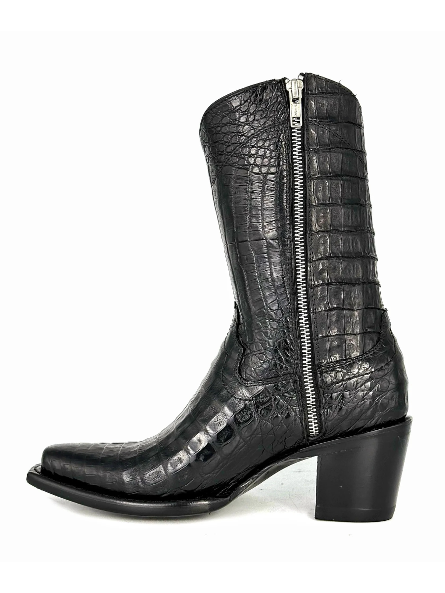 Women's High Black Full Crocodile Cowboy Boots
