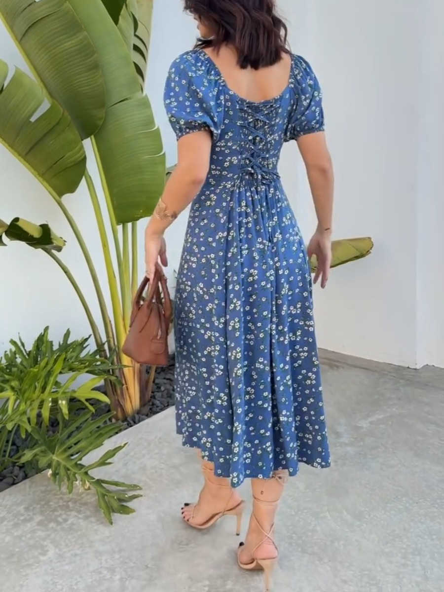 Ditsy Floral Square Neck A-line Dress