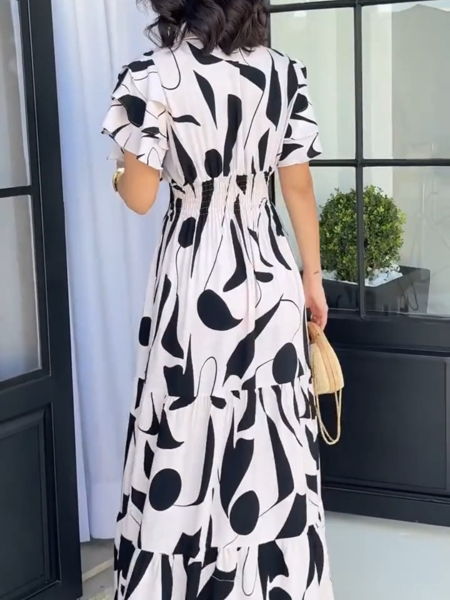Puff Sleeve Belted Wrap Hem Midi Dress