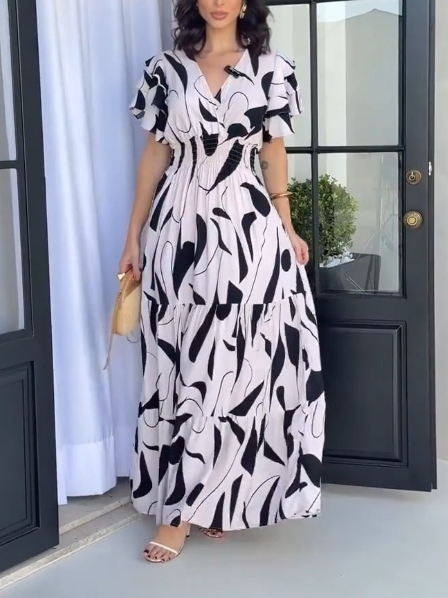 Puff Sleeve Belted Wrap Hem Midi Dress