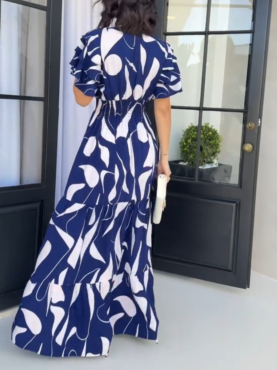 Puff Sleeve Belted Wrap Hem Midi Dress