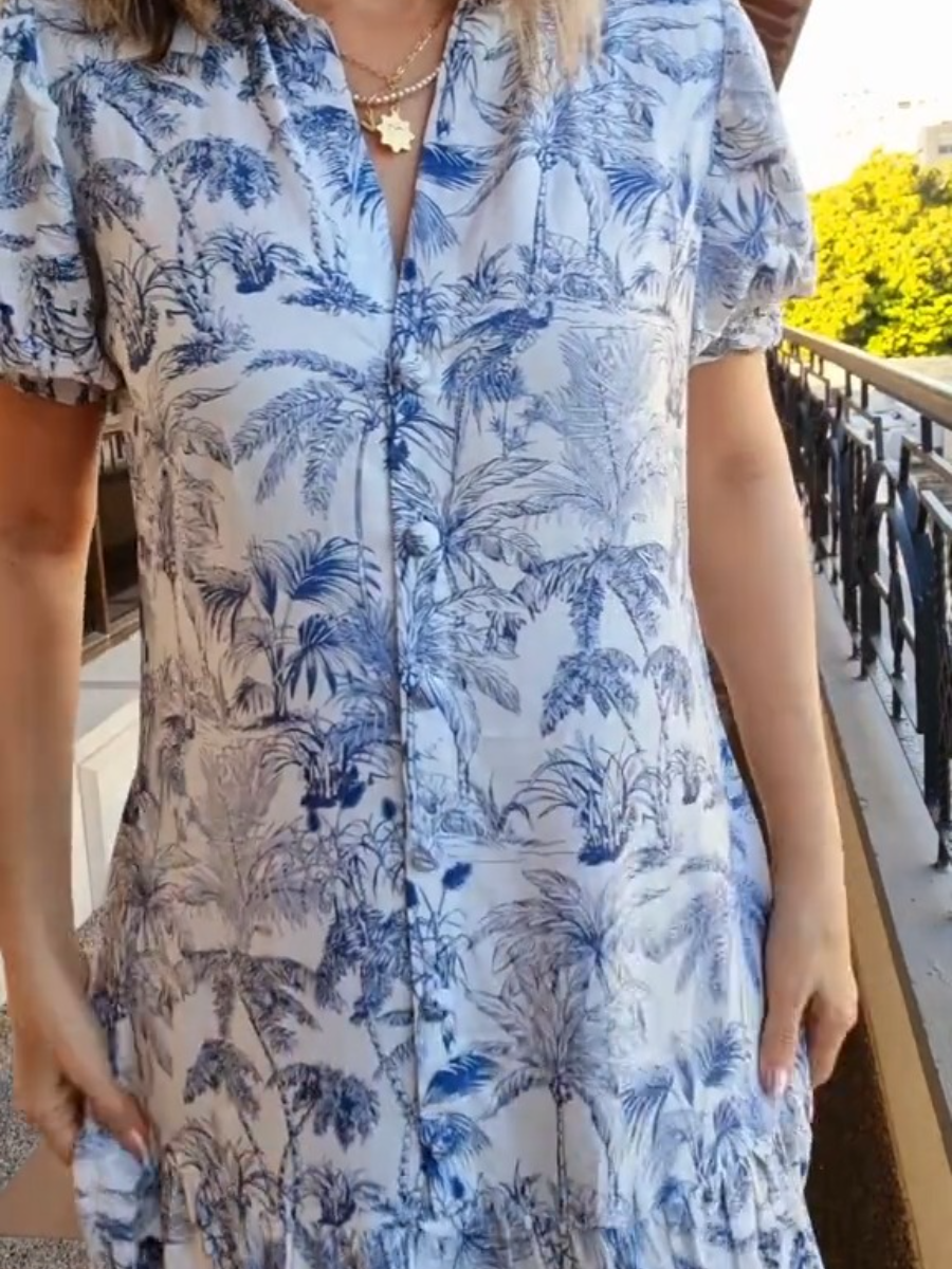 Crisp Printed Button Midi Dress