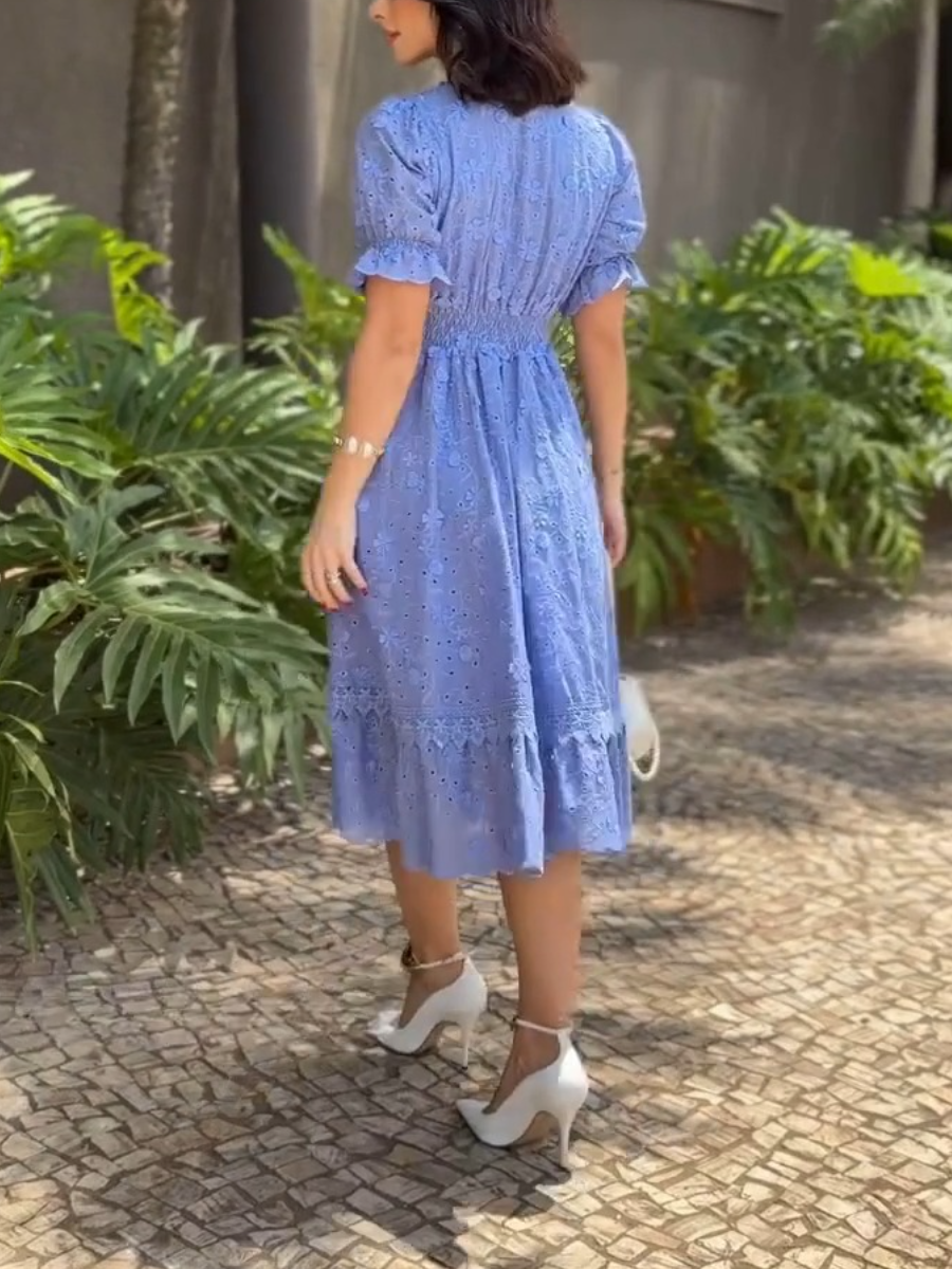 ((⏰New Arrivals Promotion $25 OFF) ) Azure Lace Elegance Midi Dress