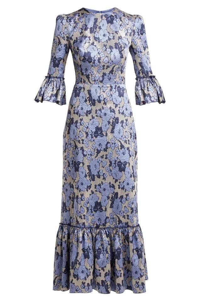 Festival Floral Ruffle Trimmed Blue Dress