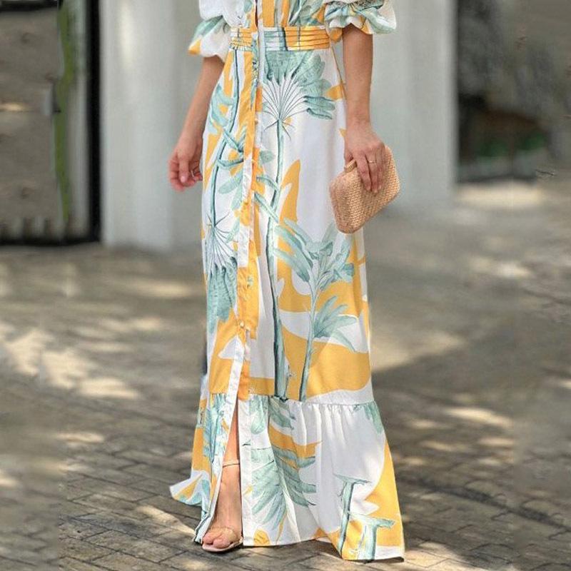 Yellow Puff Sleeves Maxi Dress