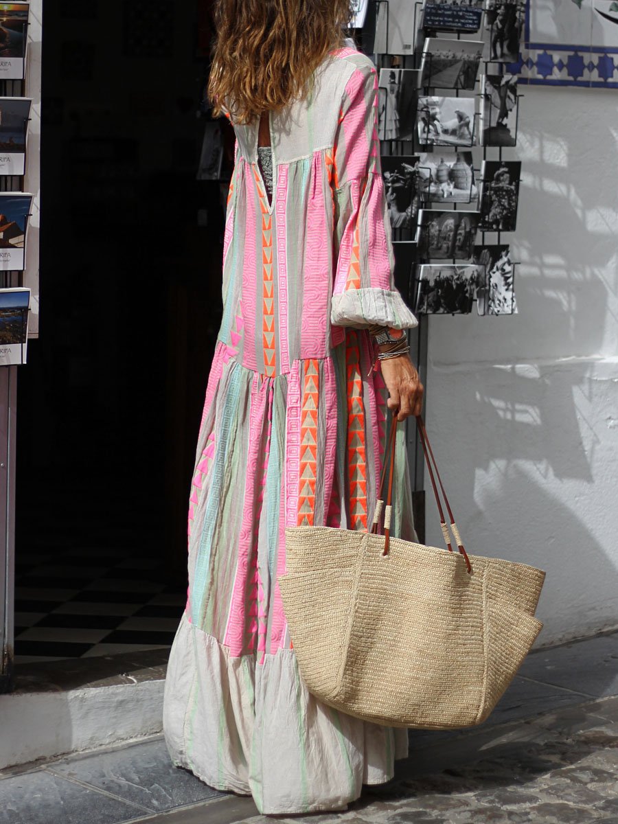 Printed Long Sleeve Loose Maxi Dress