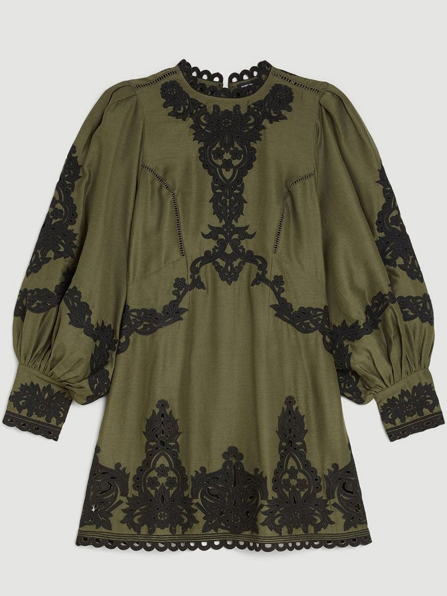 Lace Patchwork Long Sleeve Mini Dress