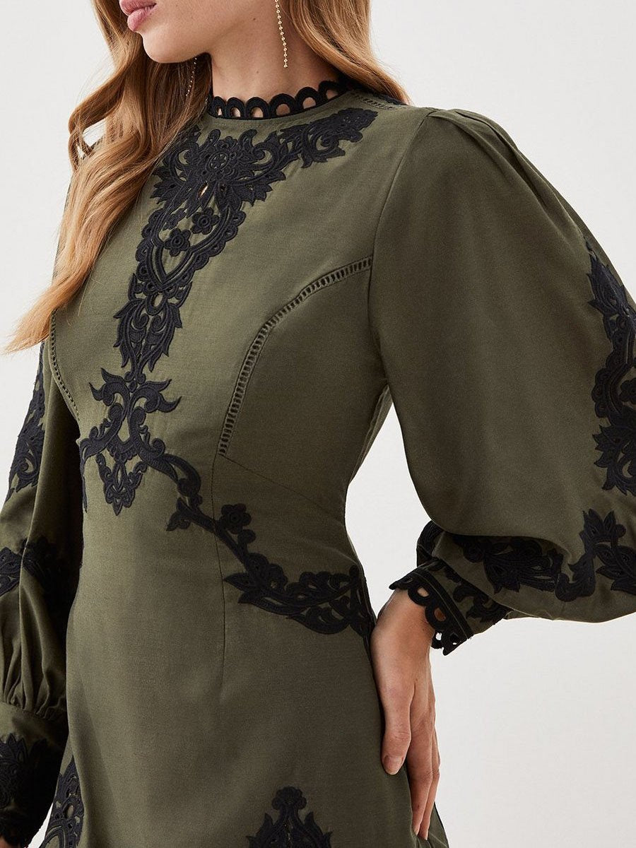 Lace Patchwork Long Sleeve Mini Dress