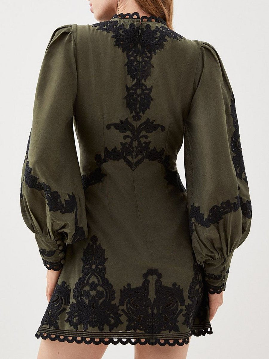 Lace Patchwork Long Sleeve Mini Dress