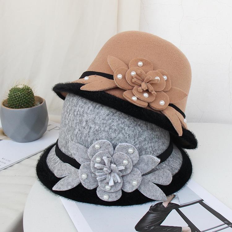 New woolen beaded flower hat