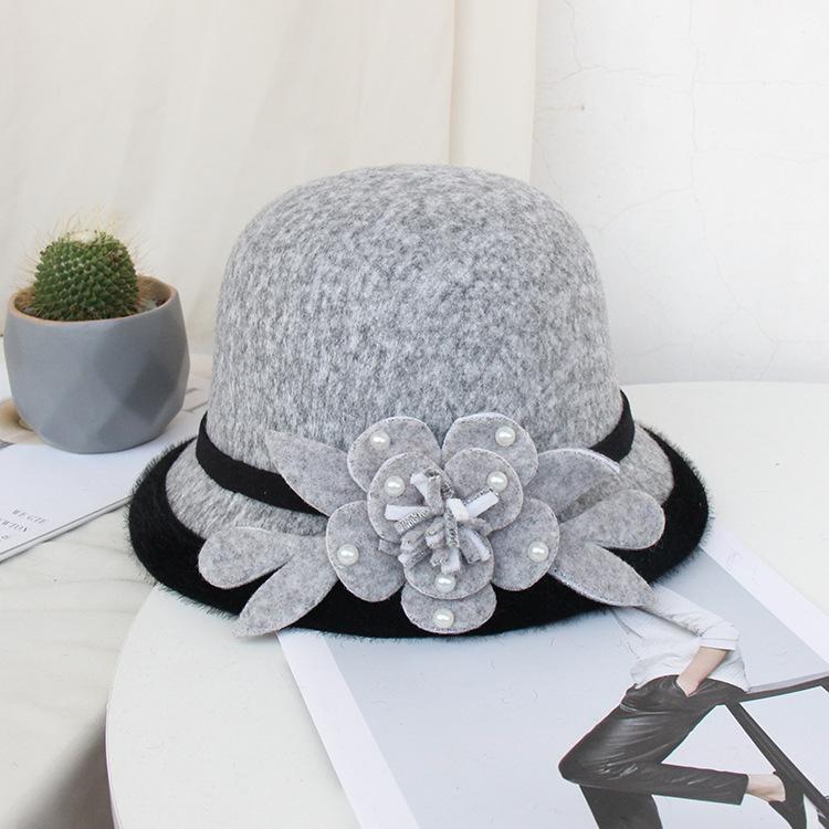 New woolen beaded flower hat