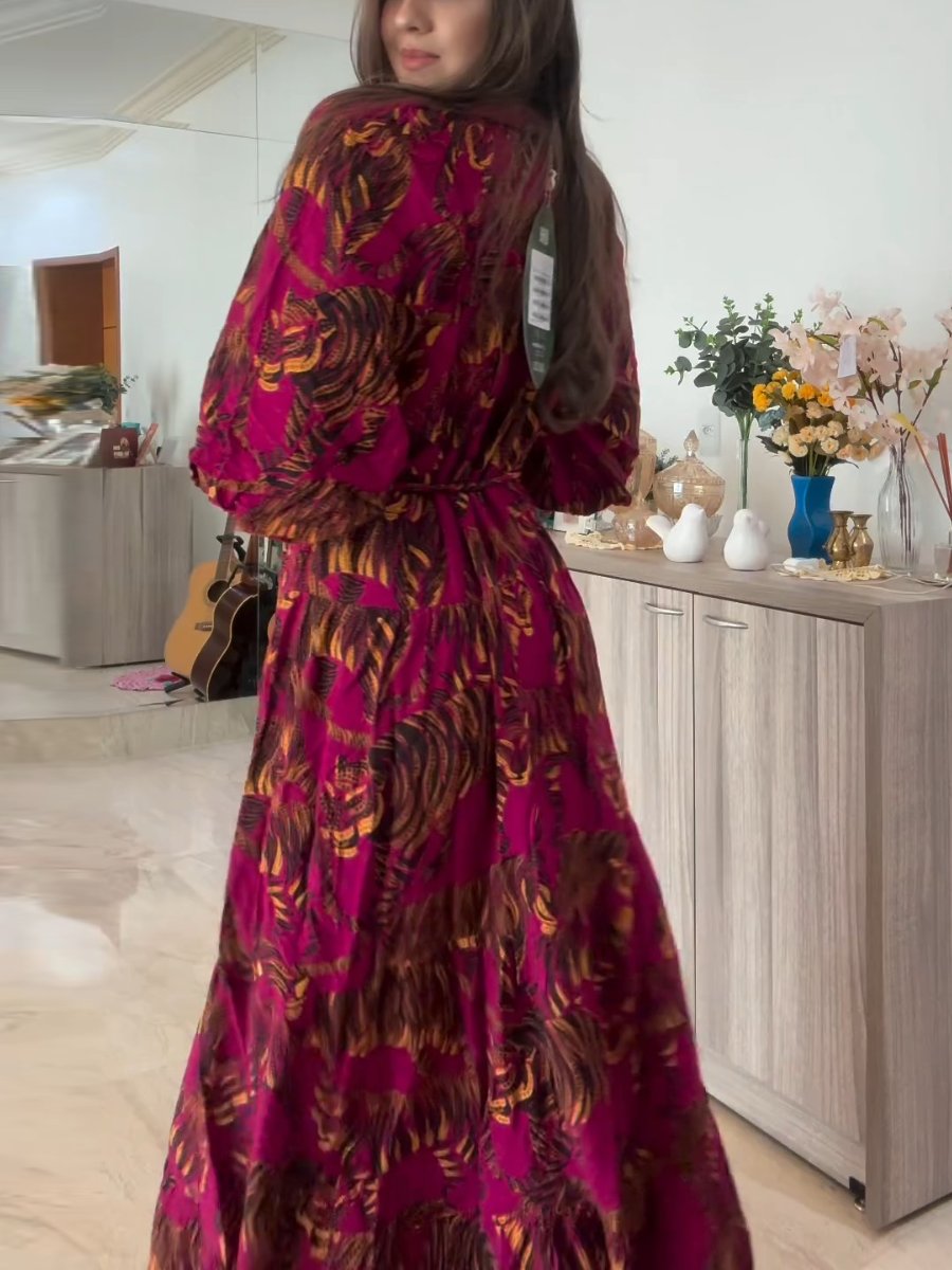 Long Sleeve Elegant Printed Maxi Dress
