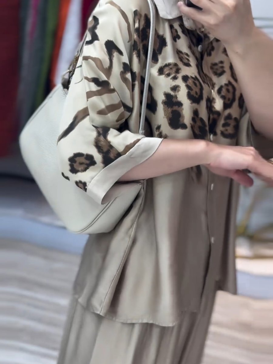 Loose Long-Sleeved Leopard Print Two-Piece Suit