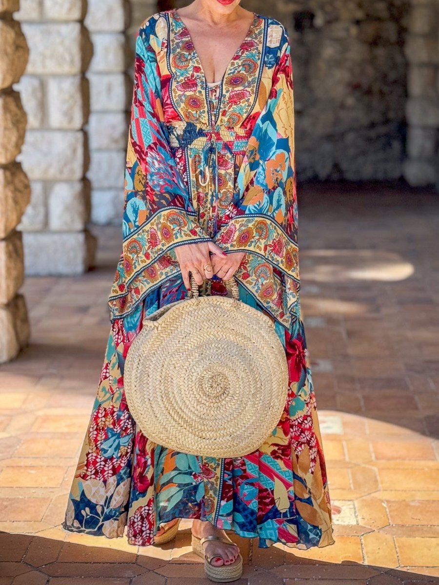 Long Bohemian V-neck Low-cut Dress