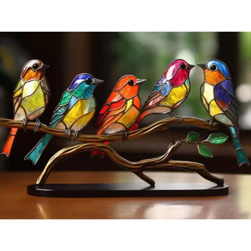 🎉Limited Time 49% OFF🌈Stained Glass Birds on Branch Desktop Ornaments 🕊️✨