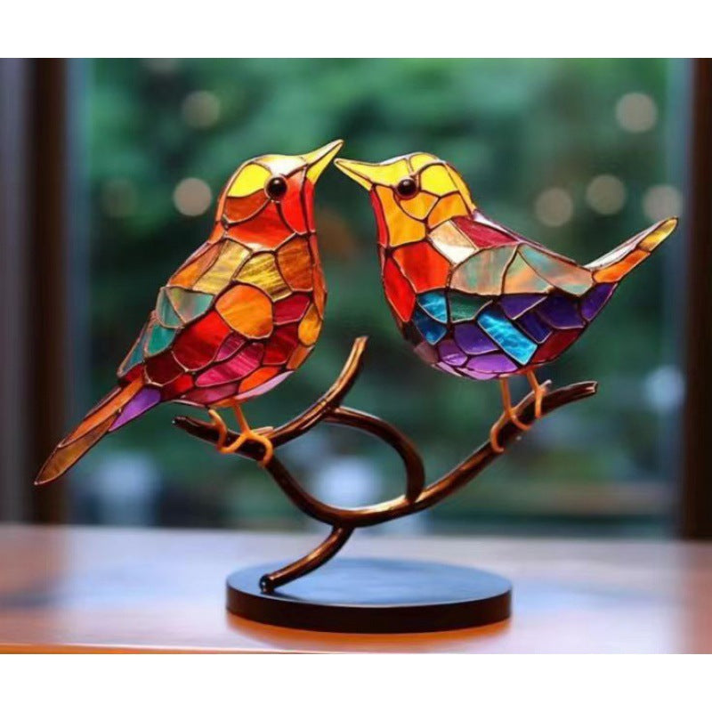 🎉Limited Time 49% OFF🌈Stained Glass Birds on Branch Desktop Ornaments 🕊️✨