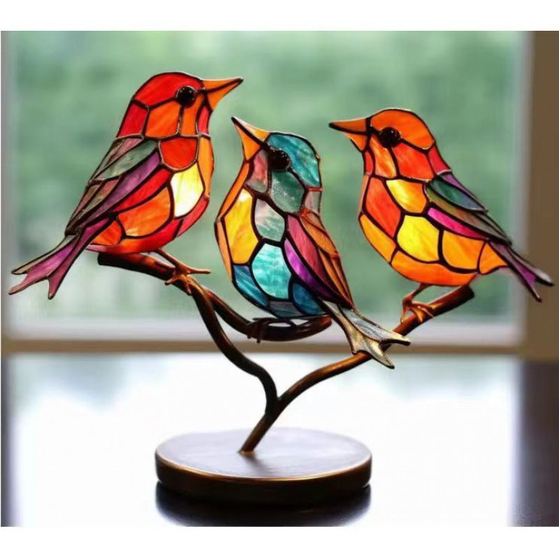 🎉Limited Time 49% OFF🌈Stained Glass Birds on Branch Desktop Ornaments 🕊️✨