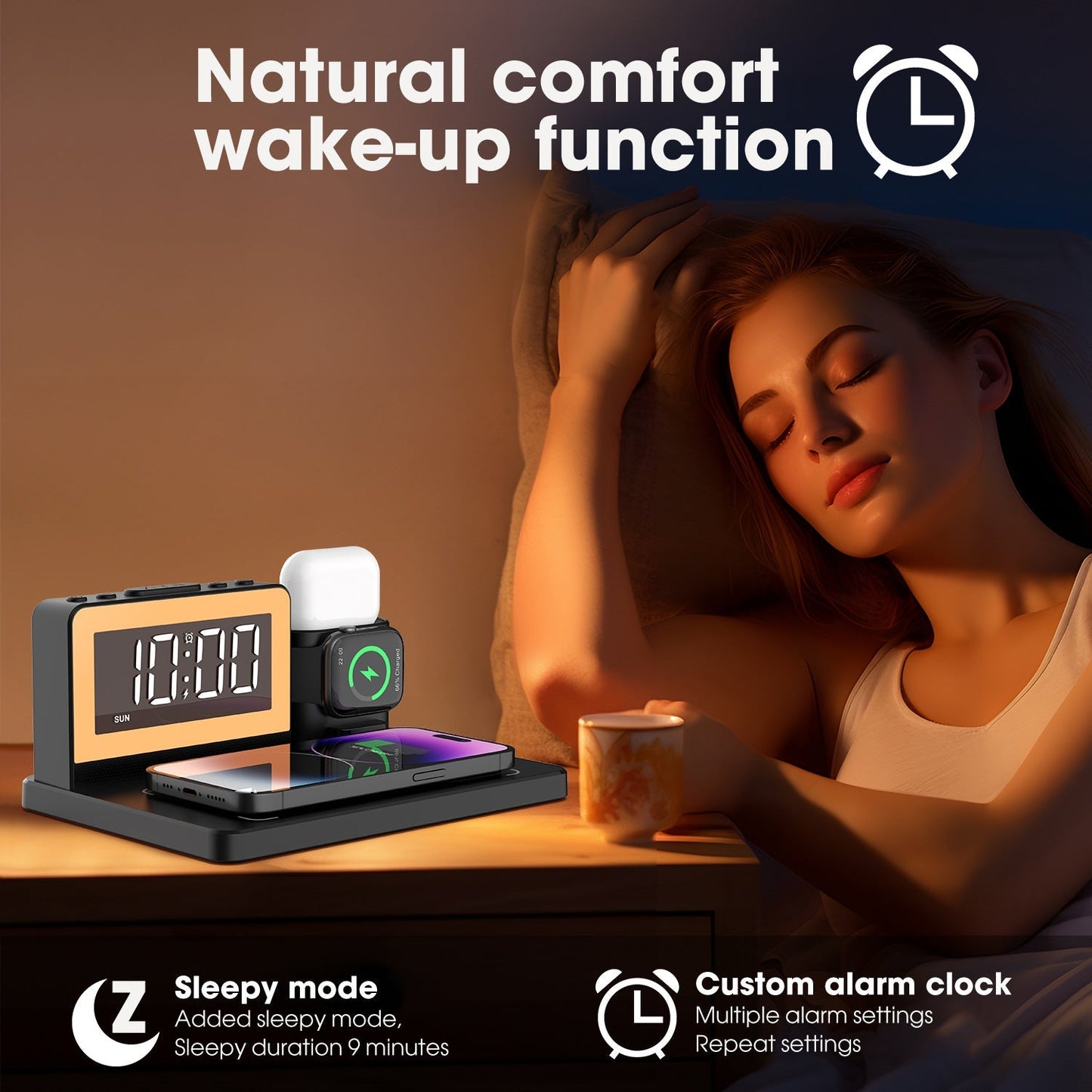 🔥Limited time 49% OFF📲7 in 1 Charging Station with Clock, Wireless Charger with Night Light