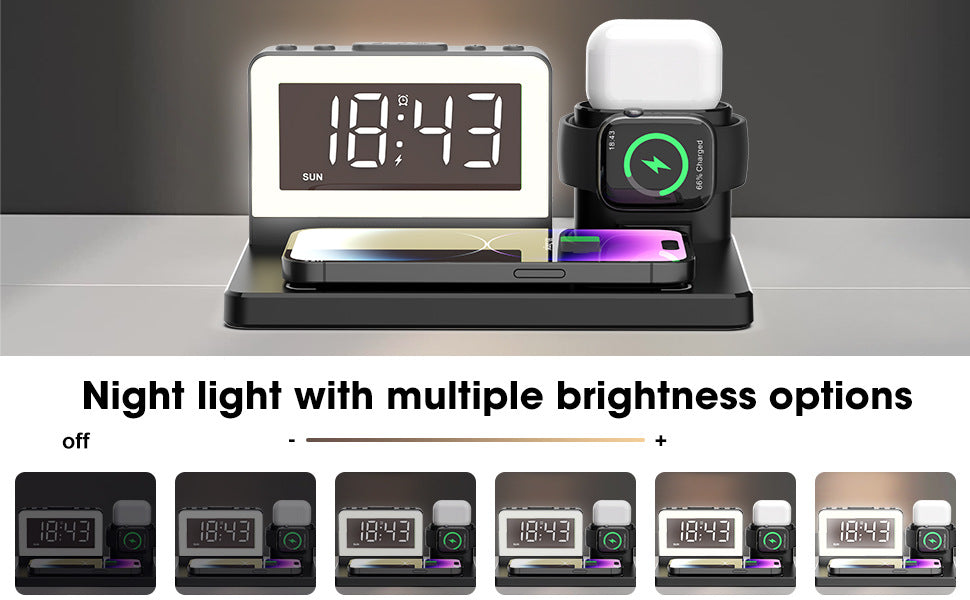 🔥Limited time 49% OFF📲7 in 1 Charging Station with Clock, Wireless Charger with Night Light