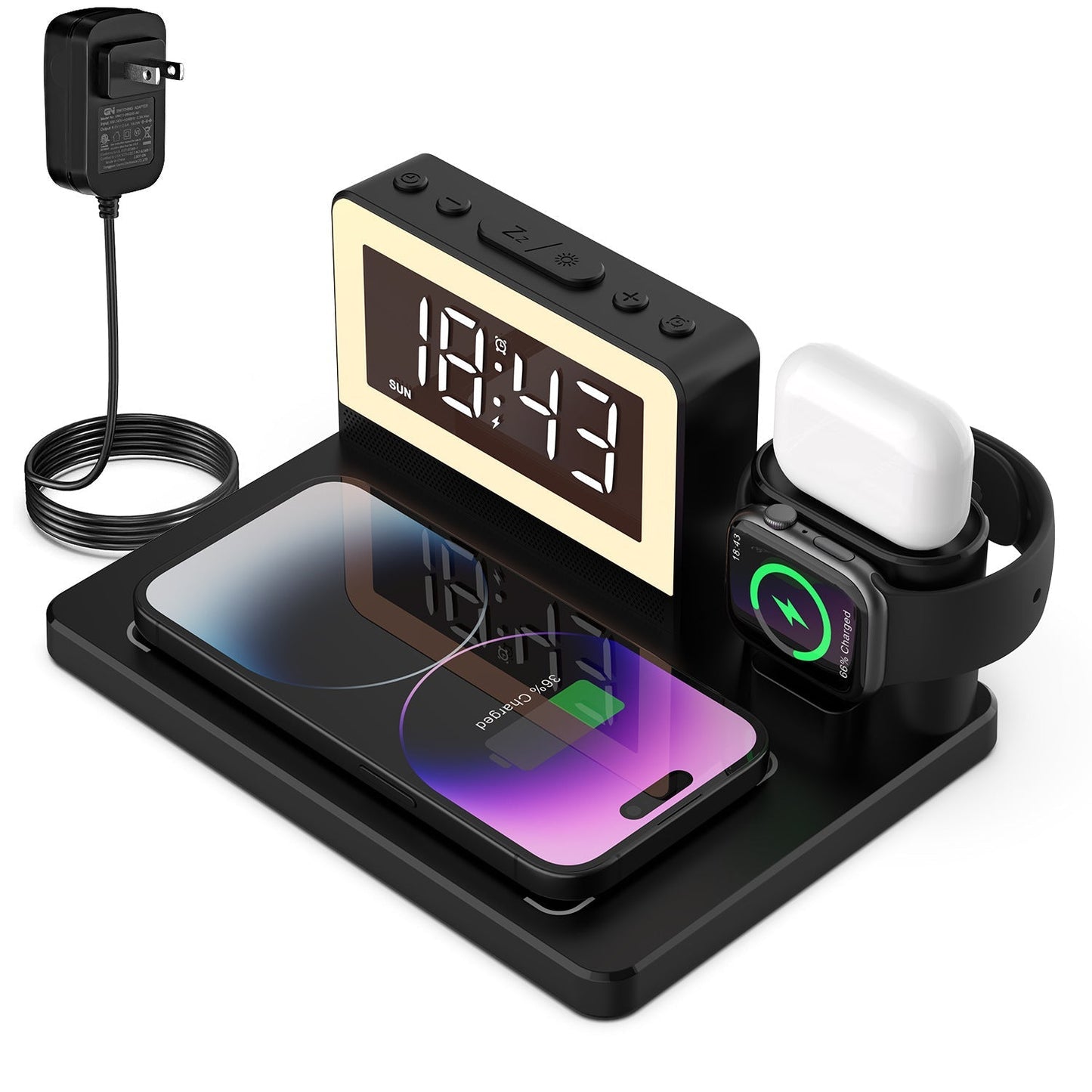 🔥Limited time 49% OFF📲7 in 1 Charging Station with Clock, Wireless Charger with Night Light