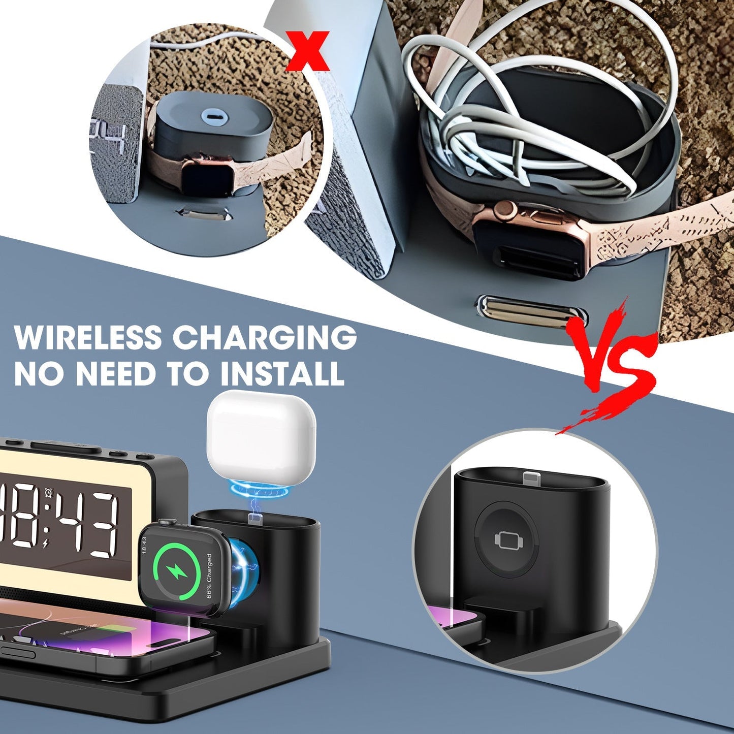 🔥Limited time 49% OFF📲7 in 1 Charging Station with Clock, Wireless Charger with Night Light