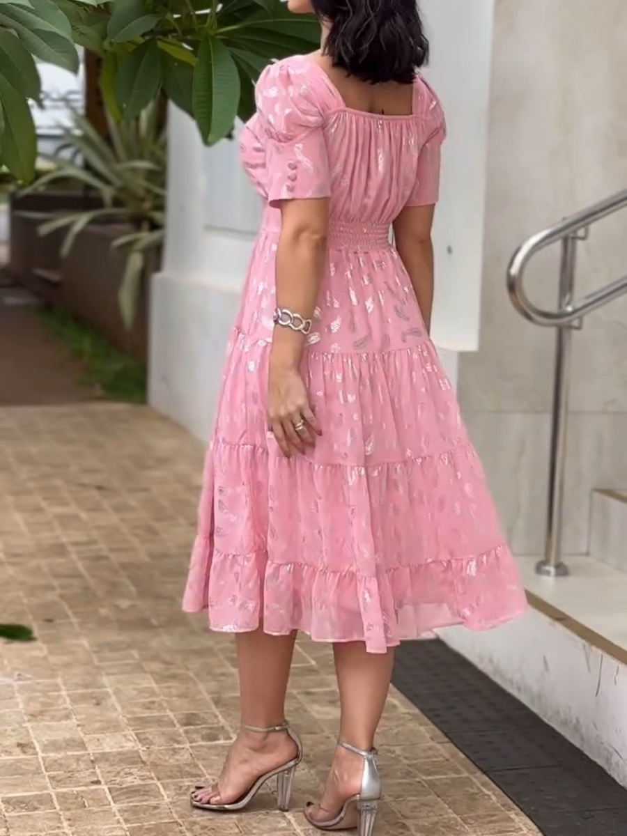 (⏰New Arrivals Promotion $25 OFF) Pink Chiffon Midi Dress