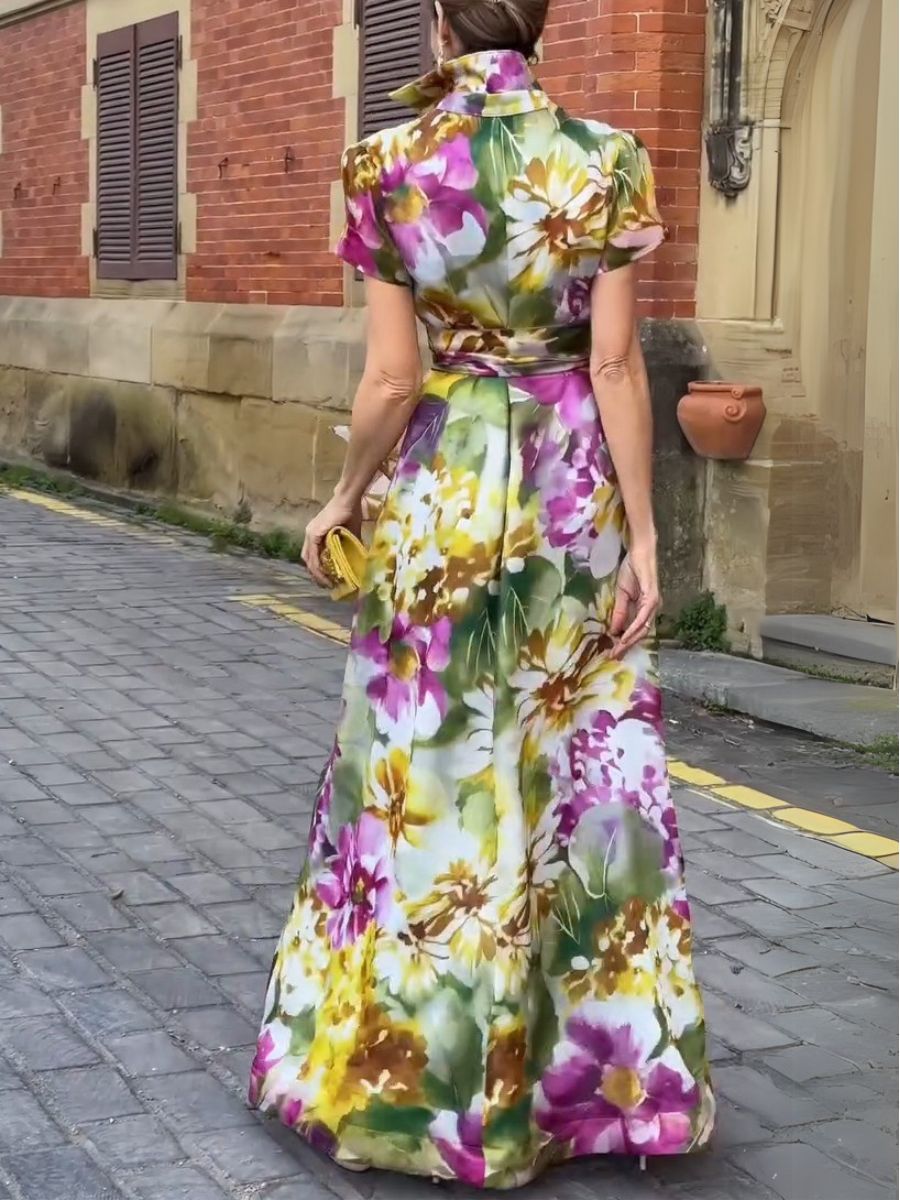 (⏰New Arrivals Promotion $20 OFF) Elegant Short Sleeve Floral Maxi Dress