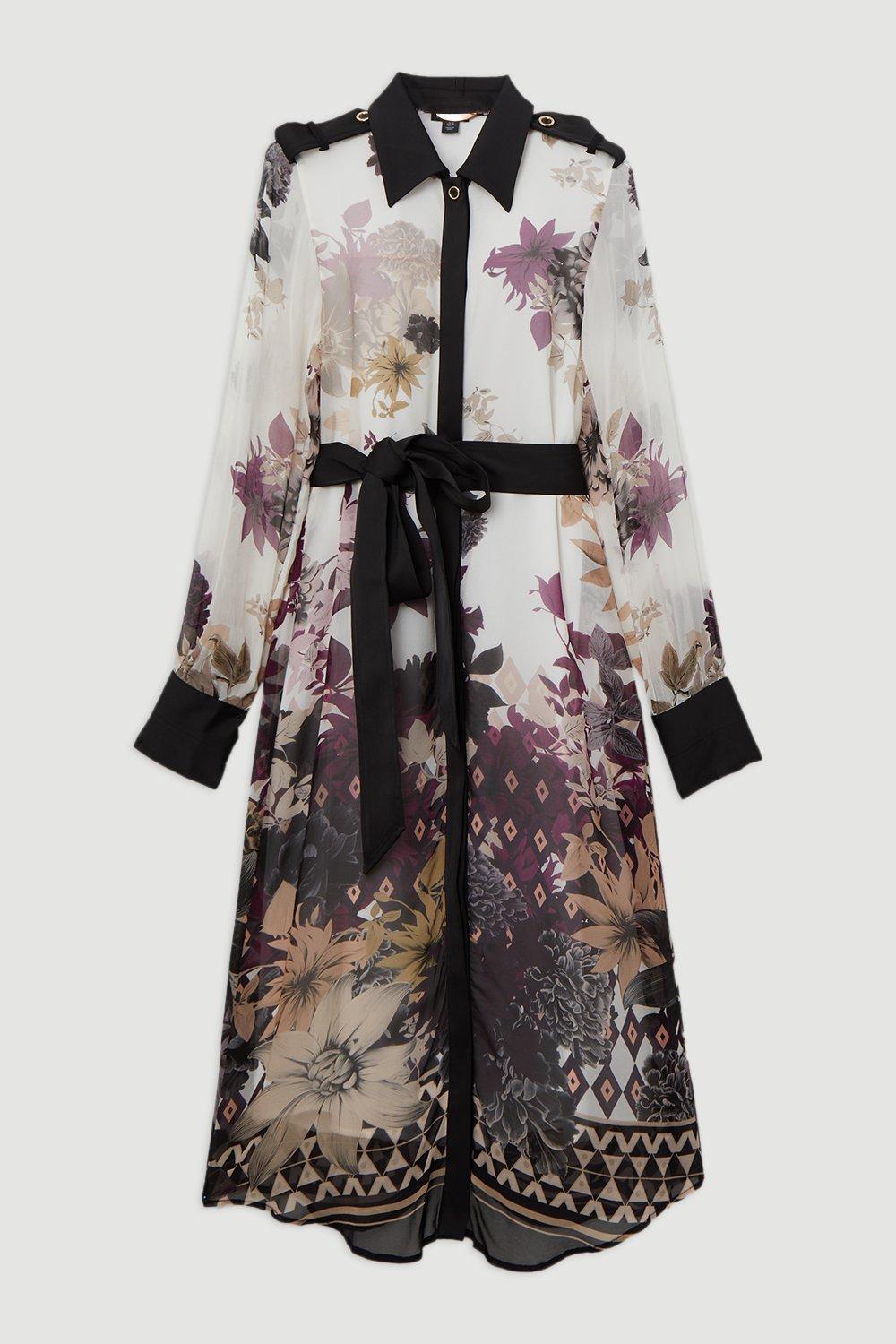 Viscose Georgette Border Print Woven Midi Shirt Dress