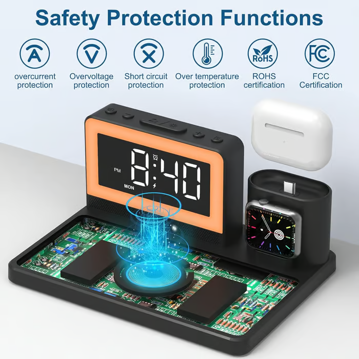 🔥Limited time 49% OFF📲7 in 1 Charging Station with Clock, Wireless Charger with Night Light